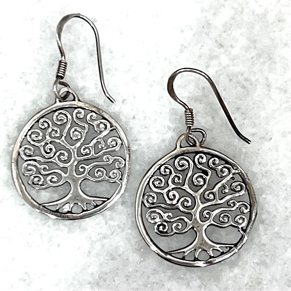 Sterling Silver Tree of Life Dangling Earrings